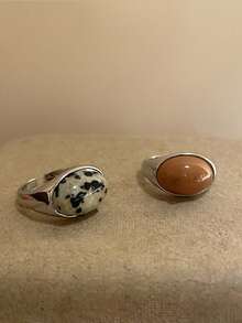 2pcs Fashionable Personalized Retro Mori Design Natural Stone Adjustable Open Ring Suitable For Women's Daily Wear And Party, Photography Accessory, Birthday Gift For Bestie