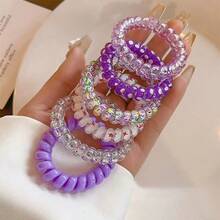 6pcs/Pack Of Telephone Wire Hair Rings, Candy Collection Sweet Gradient Color Telephone Coils, High Elasticity And Versatile Women's Headband Hair Accessories, Multiple Styles To Choose From, Without Damaging The Hair Rings.
