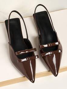 New Vintage French Style Flat Pointed Toe Bowknot Backless Mary Jane Shoes For Women, Elegant Hollow-Out Pure Color Outdoor Sandals For All Seasons