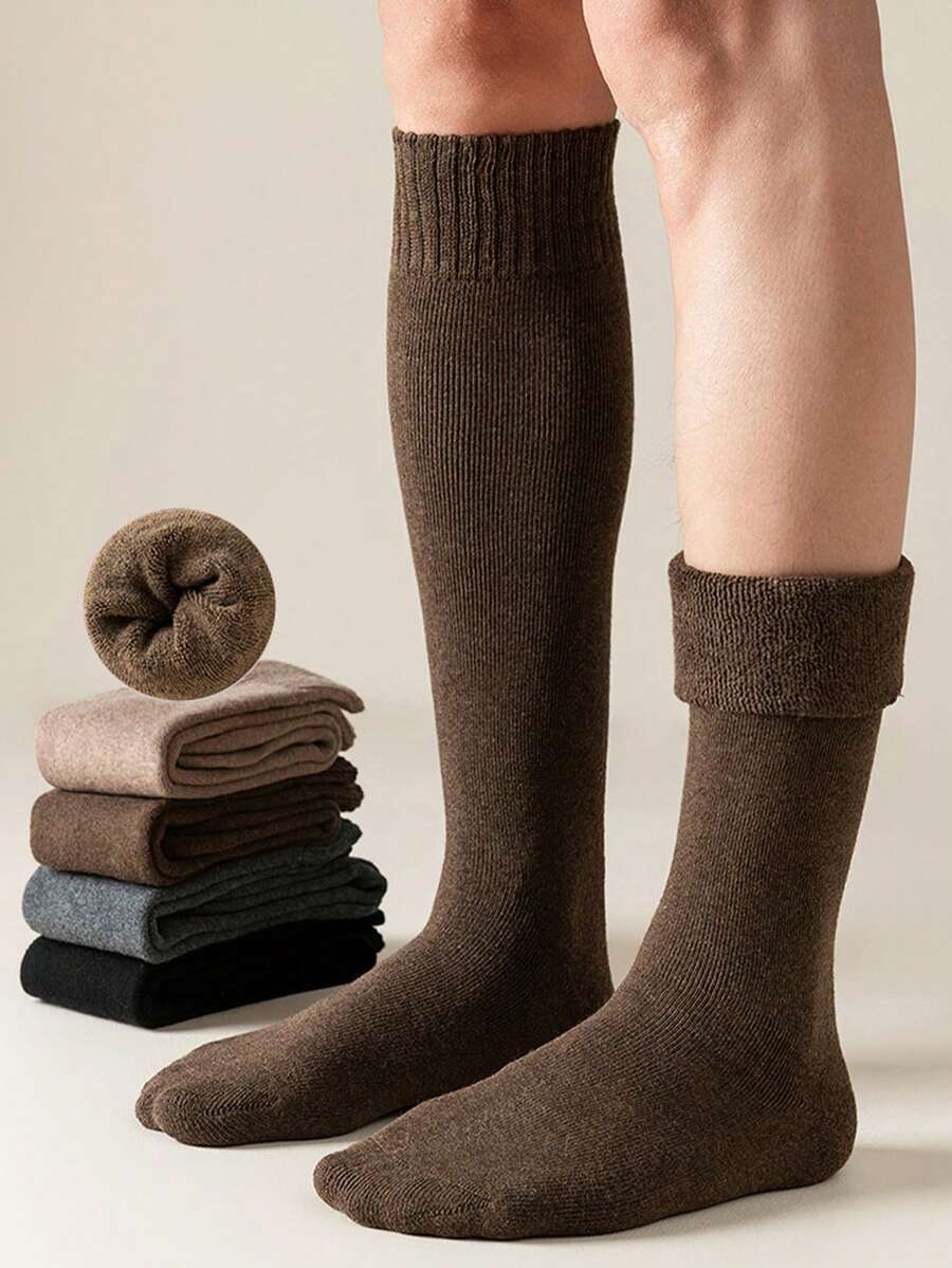 3 Pairs Men's Thick Thermal Thermal Lined Long Socks, Warm For Autumn/Winter, Cozy Socks
