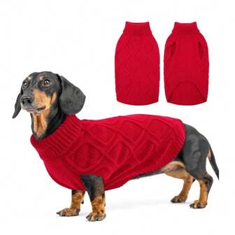 1 st hundtröja, tjock varm polotröja med stickad krage och koppelhål, lämplig för små/medelstora/stora hundar, julkläder för hundar, höst-/vinterkläder för husdjur