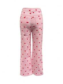 Pantalones de estilo europeo y americano, con elástico, ajustados, con patrón de corazón y piernas estrechas, para niñas