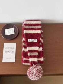 1pc Vintage Color Block Striped Knit Scarf, New Design Narrow Neck Warmer Accessory For Women