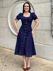 Women's Midi Dress, Casual, Elegant, Cotton, Daily - 藏蓝色 - 查看 1