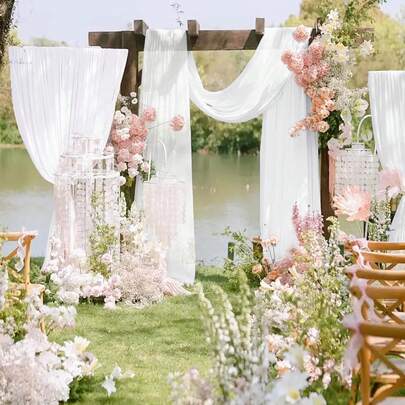 1pc White Chiffon Table Runner 27x236 Inches, Romantic Wedding Backdrop Decor, Suitable For Bridal Shower, Banquet, Party, Engagement, Daily Decoration (White)