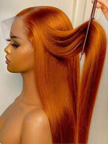 34 Inch Ginger Orange 13x6 Lace Front Wigs Human Hair Straight Ginger Wig HD Transparent Lace Frontal Wigs #350 Colored Human Hair Wig Pre Plucked With Baby Hair 250 Density - S350 - 查看 1