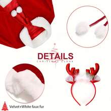 女士圣诞服装 - 圣诞老人天鹅绒披肩、斗篷和鹿头带，带白色饰边，节日装扮主题派对服装，圣诞服装，圣诞成本 - 彩色 - 查看 7