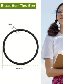 20Pcs Black Hair Ties For Thick And Curly Hair Ponytail Holders Hair Elastic Band For Girl Or Boy (5mm)