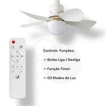 Ventilador de Teto Silencioso com Lâmpada Led Bulbo 60w Controle BF BQ Bivolt 5 Pás 06 hélices