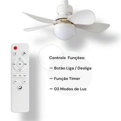 Ventilador de Teto Silencioso com Lâmpada Led Bulbo 60w Controle BF BQ Bivolt 5 Pás 06 hélices
