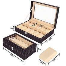 Okam Australia Pty Ltd Watch Box To Store 12 Watches. Black Wooden Wristwatch Organiser Case With Faux Leather Finish Clear Display Window And Metal Cliplock Lid