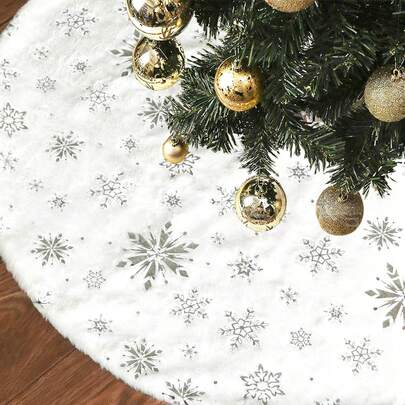 1 fustă de brad de Crăciun cu fulg de zăpadă metalic, decorațiune de Crăciun, decor pentru casă, disponibilă în culorile fulg de zăpadă auriu/argintiu