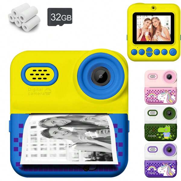 Kid Camera,Instant Print Camera With 2 Rolls Of Printer Paper, 1080P Digital Camera Toys For 3-12 Years With Christmas And Birthday Gifts For Girls And Boys 3 4 5 6 7 8 9 10 11 12 Years Old. Halloween, Christmas, Thanksgiving Day