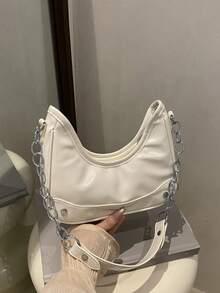 1 Stück modische glänzende koreanische Schulter-/Unterarmtasche mit Reißverschluss aus PU, modische und vielseitige Kettentasche für den täglichen Gebrauch, hochwertige Tasche, geeignet für Teenager zum Einkaufen, Pendeln, täglichen Gebrauch, perfektes Geschenk