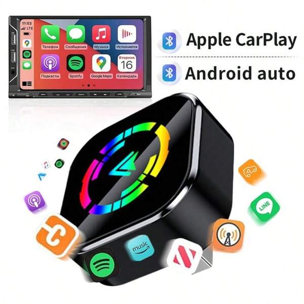 Adaptador inalámbrico de CarPlay para iPhone, versión actualizada 2025 compatible con Apple CarPlay de cableado a inalámbrico, diseño mini USB con extensión de Tipo-C, enchufa y usa, conexión estable y sin latencia