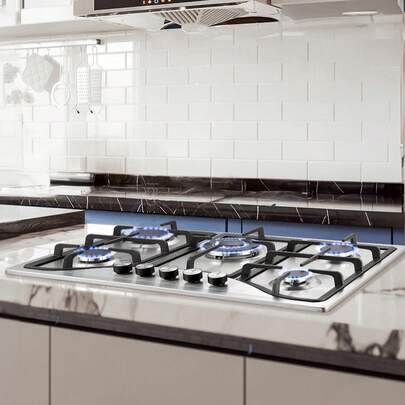 Cocina a gas   de 30 pulgadas, máx. 12250 BTU, 5 quemadores, integrada en acero inoxidable, placa de gas natural convertible a GLP/GN con protección de termopar.