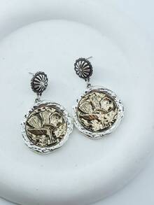 1pc Western Cowboy Style Dual-Tone Geometric Pendant Earrings For Women