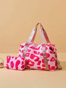 2 pezzi Set di borse da viaggio pieghevoli in nylon con stampa leopardata, di grande capacità, con scomparto indipendente per le scarpe. Adatte per sport, yoga, fitness, viaggi brevi, palestra, borse casual da donna, borse per maternità, vacanze, tempo libero, impermeabili, con scomparto separato per le scarpe, borse a mano per la scuola e accessori scolastici