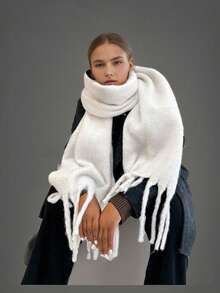 1PC Women's Autumn/Winter Solid Color Versatile College Style Elegant Coarse Beard Thick Warm Scarf, Suitable For Cold Proof Shopping And Dressing In Autumn/Winter Season