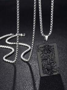 1pc Retro Skull Playing Card Pendant Necklace For Men - Black - View 4