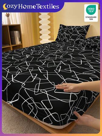 1pc Soft & Comfortable Mattress Protector, Fitted Sheet, Bedding Set, Valentines Gift, Cartoon Heart & Geometric Pattern, Suitable For Twin, Full, Queen, King Size Beds, Home Decor, Machine Washable, Oeko-Tex Certified