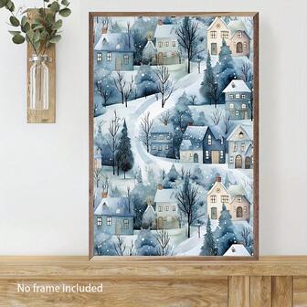 1 pieza, Impresión artística en lienzo de pueblo nevado, Decoración de pared rústica, Póster de escenario invernal, Sin marco incluido, Para sala de estar, comedor, oficina, bar, garaje, patio