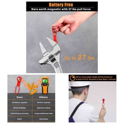 52300 Studball, 27 Pounds Of Pull Power Magnetic Stud Finder, No Stud Finder Wall Scanner Detect Metal Through 58 Drywall, Wood Or 34 Plywood Paneling, Ceramic Tiling Etc.