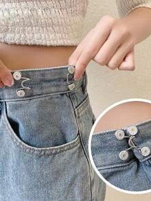 1pc Women's Silver Denim Changed To Small Waist, Tightened With Safety Pins And Buckles To Secure Clothes, Skirts, And Anti Glare Accessories