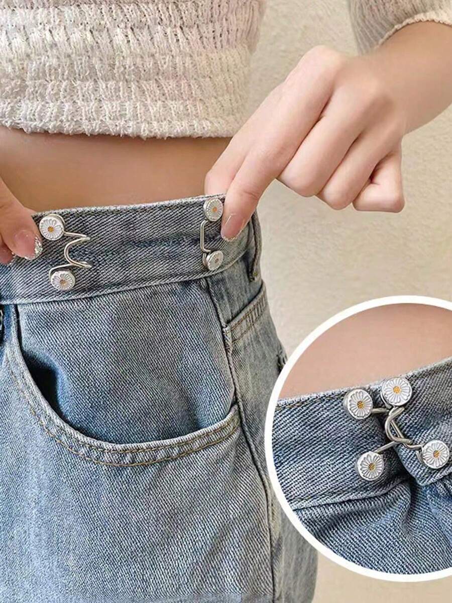 1pc Women's Silver Denim Changed To Small Waist, Tightened With Safety Pins And Buckles To Secure Clothes, Skirts, And Anti Glare Accessories