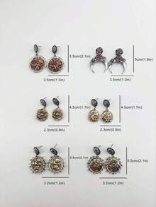 1pc Western Cowboy Style Dual-Tone Geometric Pendant Earrings For Women