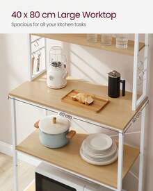 Kitchen Storage Rack, Coffee Bar, Baker's Rack, Total 6 Shelves And 6 Hooks, For Microwave, Steel Frame, Industrial, 40 X 80 X 167 Cm, Rustic Brown And Black/Oak Colour And White - Yellow - View 4