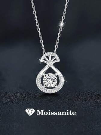 1 st lyxigt och elegant halsband i 925 sterlingsilver med 1 karat 6,5 mm moissanit och droppformad hänge, lämpligt för kvinnors vardagskläder, bröllop, alla hjärtans dag, mors dag, brudtärnepresent, skinande smycken
