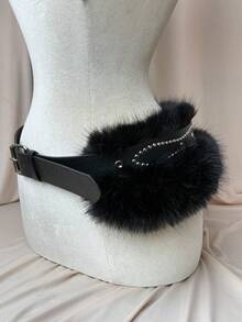 1pc Plus Size Women's Black/Leopard Faux Bullet Fur Belt, Heavy Metal Punk Rock Gothic Waist Cincher For Curvy Hips - Multicolor - View 9