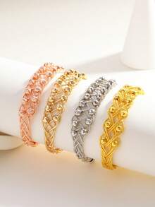 1pc Fashionable & Elegant Beaded Braided Open Cuff Bracelet, Suitable For Daily, Party, Festival Occasions, Gift