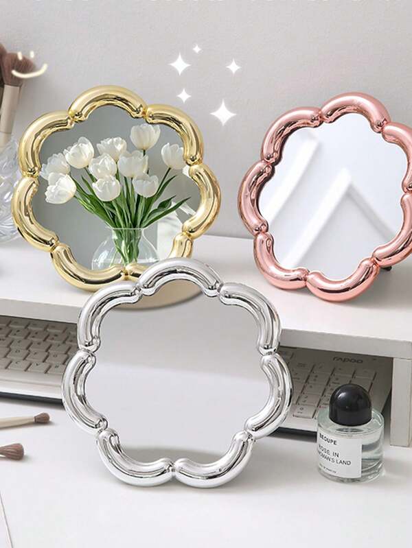 1 pezzo Specchio da trucco con fiore rosa placcato, specchio da tavolo regolabile per il trucco adatto per studenti, specchio tascabile pieghevole portatile per i viaggi