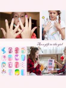 192Pcs Short Square Press On Nail,Pink, Purple, Teddy Bear Pattern Dopamine Color Scheme Cartoon Pattern Soft Gel Nail Tips,Used As False Nails For DIY,Simple And Versatile Style Suitable For Girls And Children Very Cute - Multicolor - View 4