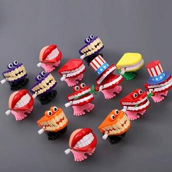 1Set1pcs Teething Toys - No Battery Required, Hand-Cranked Mechanical Movement, Cartoon Tooth Design - Birthday And Christmas Party Gifts, Classroom Prizes, Home Decoration - Durable Plastic Structure - Fun Birthday Or Christmas, Suitable For Adults, Fun Design, No Battery Required, Tooth Jokes