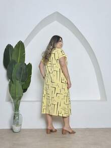 Printed Plus Size Midi Knit Dress - Amarillo mantequilla - Ver 3
