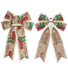 Christmas Bow Decoration With Reindeer And Tree Pattern Holiday Festive Decor For Home - White - View 3