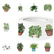 500 张植物贴纸，卡通可爱美学贴纸卷自粘封切剪贴簿卡片信封手工制作，水杯日记本礼品派对用品（1 英寸标签/10 种设计），学校用品，返校 - 杏色 - 查看 2