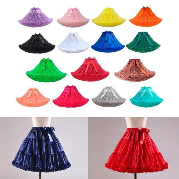 1pc Women's Multi-Color Lolita Petticoat Skirt, Fluffy Lace Cotton Candy Cloud Design Half Slip Skirt, Soft Tulle With Bowknot, Suitable For Wedding, Party, Cosplay, Dance Performance