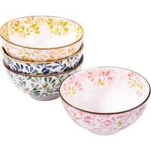 Japanese-Style Porcelain Bowl Set Of 4, Handcrafted Floral Ceramic Bowls For Sushi & Rice, Wabi-Sabi Soup Bowls For Asian Cuisine - B - Xem 9