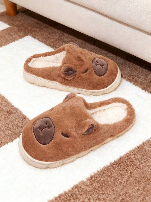 1 par de pantuflas cálidas para adolescentes/parejas, diseño suave y esponjoso de capibara, cómodas para usar en otoño/invierno