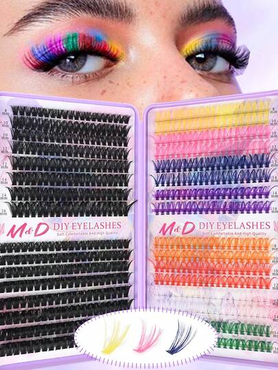 640 قطعة عبوة مختلطة ملونة من عناقيد الرموش الفردية، مجموعة رموش مستعارة ملونة مختلطة بلمسة طبيعية سميكة وناعمة، قابلة لإعادة الاستخدام، مناسبة للمبتدئين والأعراس والحفلات وأعياد الميلاد وعيد الحب وعيد الشكر وعيد الهالوين، ألوان نمط ، مناسبة للاستخدام اليومي وأنشطة التمثيل