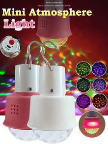 Luz ambiente mini recargable LED - Lámpara colgante portátil USB con cambio de color y activación por sonido - Ideal para dormitorios, habitaciones y fiestas