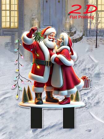 30厘米 x 20厘米 亚克力圣诞老人和圣诞奶奶圣诞花园摆件 - 季节性节日草坪装饰，无需电源，不含羽毛，非常适合节日花园展示和圣诞派对装饰（1件）