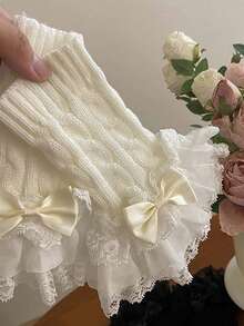 1 pieza Duradera y suave al tacto, estas mangas con lazo de encaje están adornadas con ribete de encaje y lazos. Perfectas para combinar con un vestido dulce para citas o fiestas.