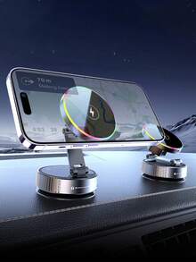 带无线充电的全新车载磁性手机支架 - 15W 快速充电，升级版磁性镜，720° 双轴全景视图，可拉伸、折叠和旋转超广角，RGB 灯，USB 供电，旋转助推器 + 真空吸盘