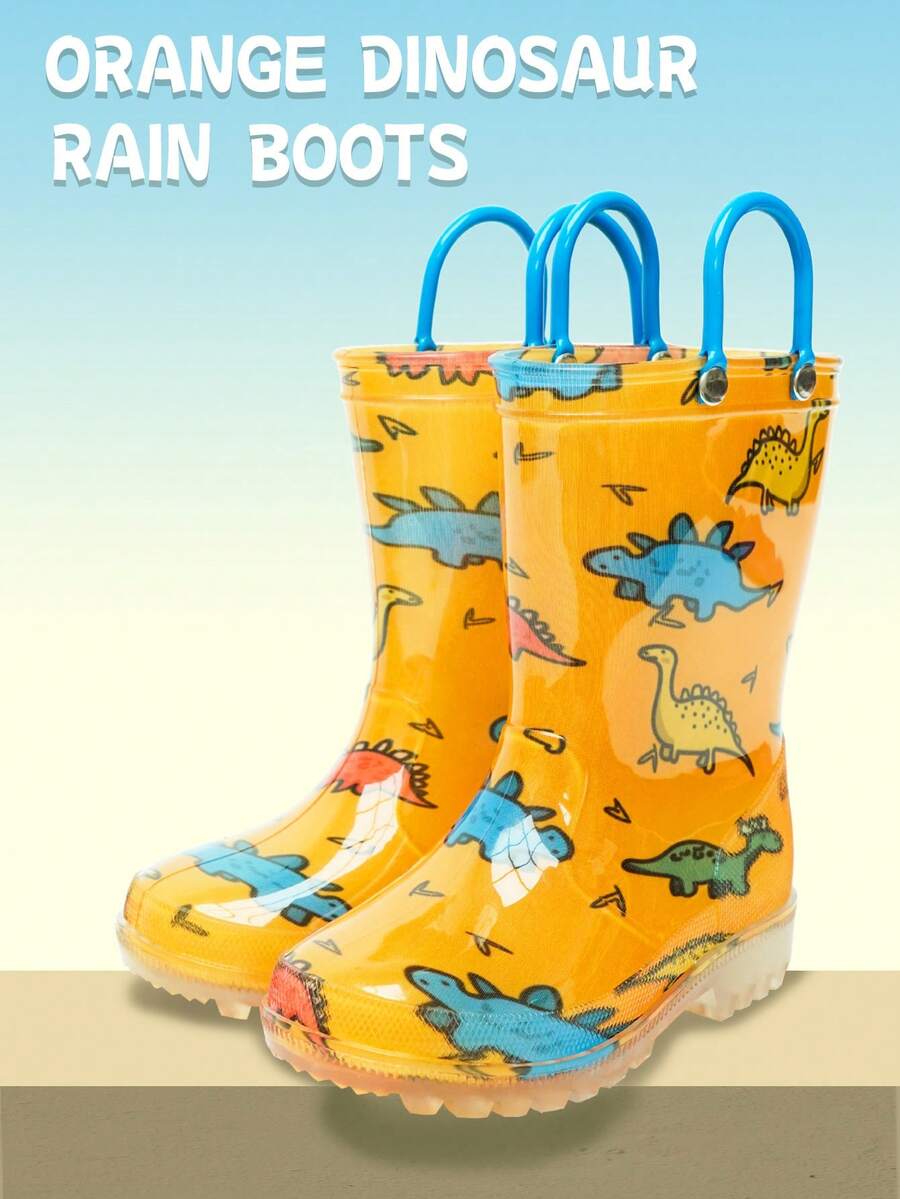 Kids/Toddlers/Youth Boys/Girls Waterproof PVC Rain Boots, Dinosaur Cartoon Pattern For Fun
