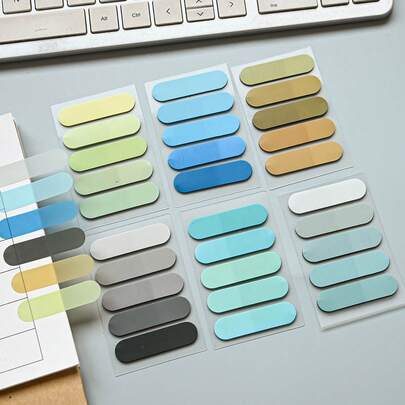 100pcs/Pack, 6 Designs, Semi-Circle Index Sticky Notes, Learning Supplies, Student School Textbook Topic Record Marker Stickers, PET Plastic Material, Office Categorization Labeling Paper